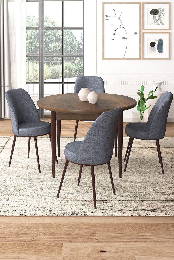 Hanah Home Set Trpezarijski sto i 4 stolice, sivo-smeđa