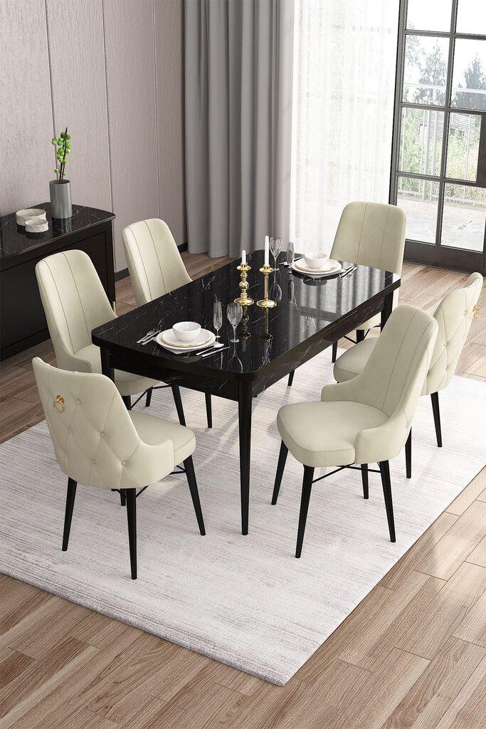 Hanah Home Set Trpezarijski sto i 6 stolica Are, krem-crna