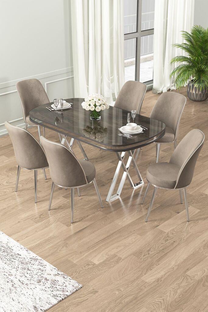 Hanah Home Set Trpezarijski sto i 6 stolica Lai, bež
