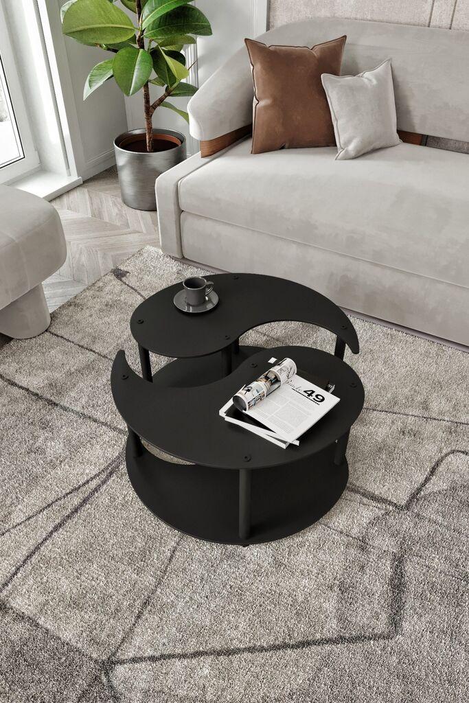 Hanah Home Yin Yang 2 set stolova za klub, 2 dijela, crni
