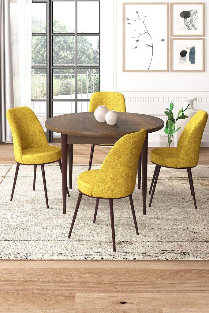 Hanah Home Set Trpezarijski sto i 4 stolice, žuto-smeđa