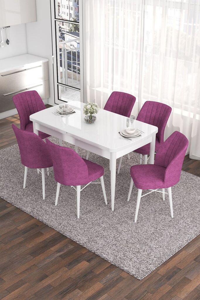 Hanah Home Set Trpezarijski sto i 6 stolica Eva, Ljubičasto-bijela