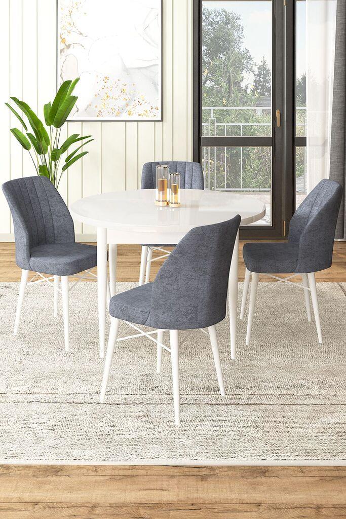 Hanah Home Set Trpezarijski sto i 4 stolice, sivo-bijela