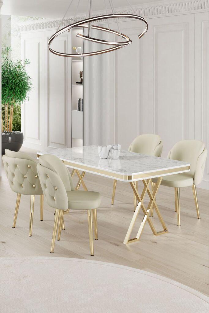 Hanah Home Set Trpezarijski sto i 4 stolice Rigel, Krem-bijela