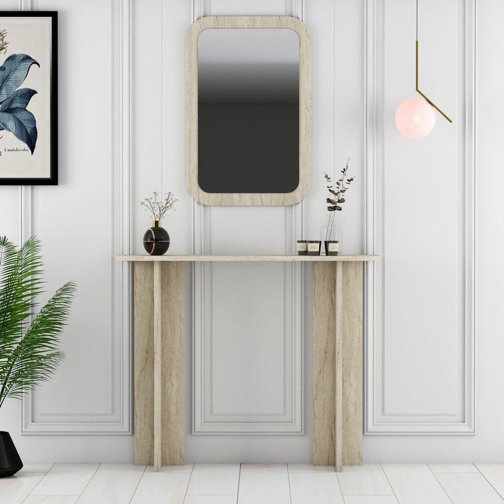 Hanah Home Set konzolni stolić i ogledalo Modena ogledalo, bež