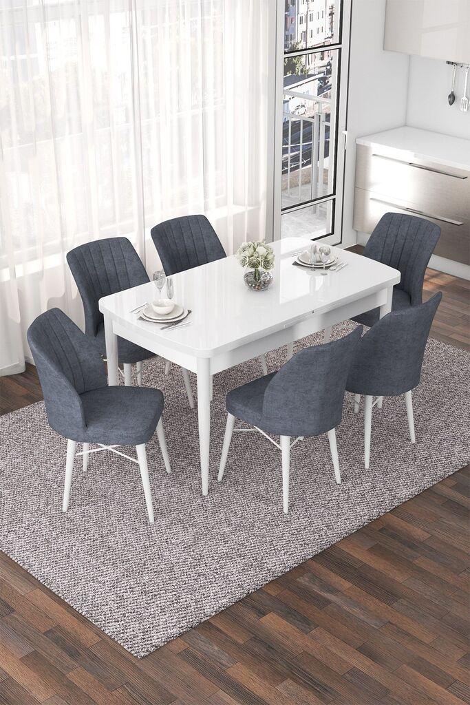 Hanah Home Set Trpezarijski sto i 6 stolica Nef, Sivo-bijela