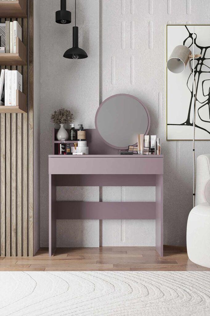 Hanah Home Stol za šminkanje Harmony Mini Okrugli, 90 x 40 x 133 cm, Roze boje