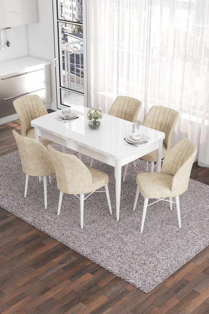 Hanah Home Set Trpezarijski sto i 6 stolica Eva, Krem-bijela