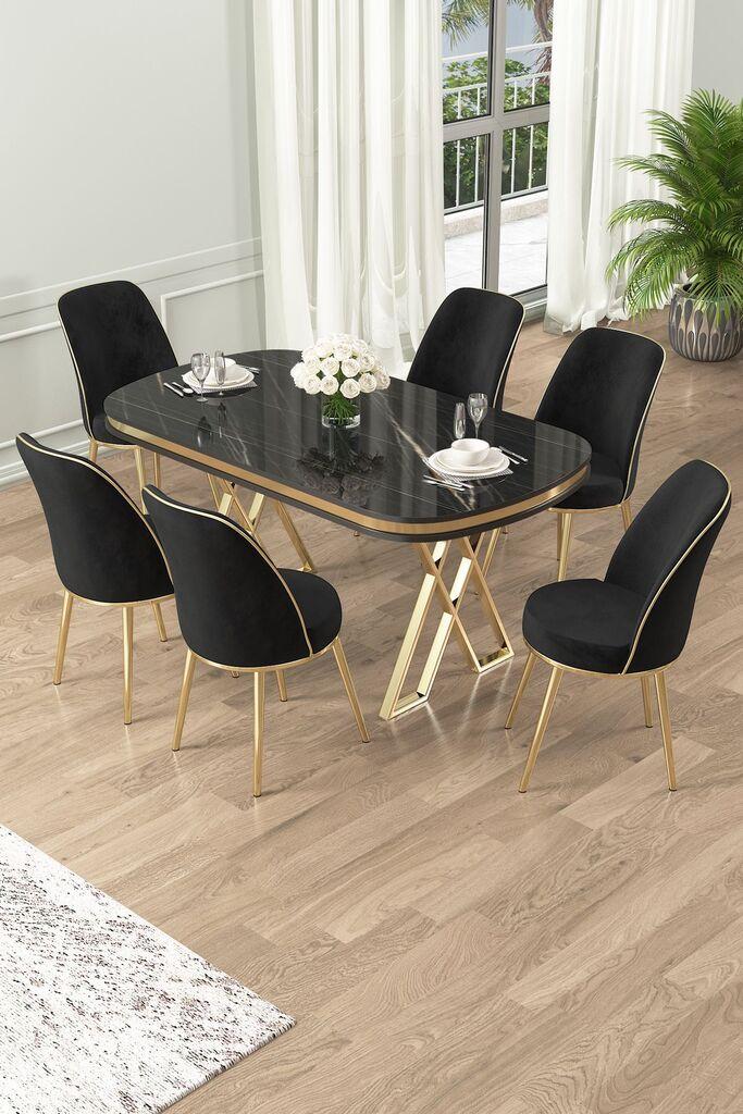 Hanah Home Set Trpezarijski sto i 6 stolica Lai, crna