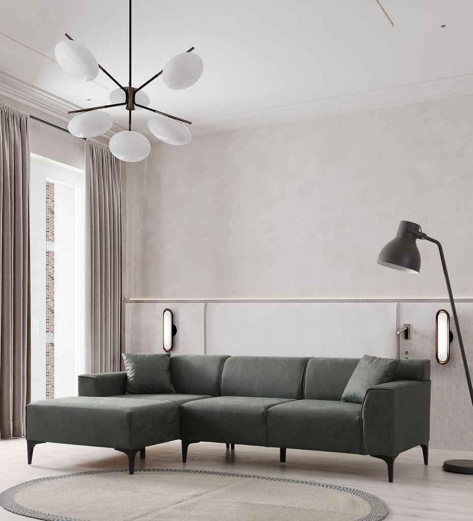 Atelier del Sofa Kutna sofa New Petra, L ugao, 250x69x145 cm, Zelena