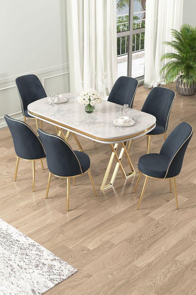 Hanah Home Set Trpezarijski sto i 6 stolica Lai, Antracit-bijela