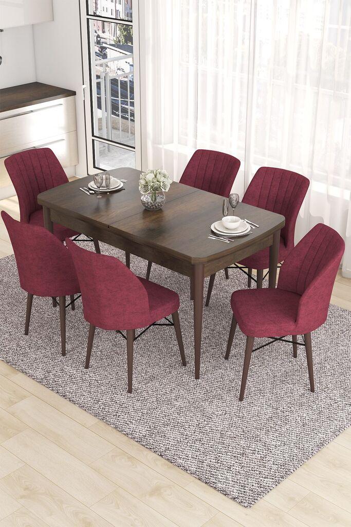 Hanah Home Set Trpezarijski sto i 6 stolica Eva, Bordo-smeđa