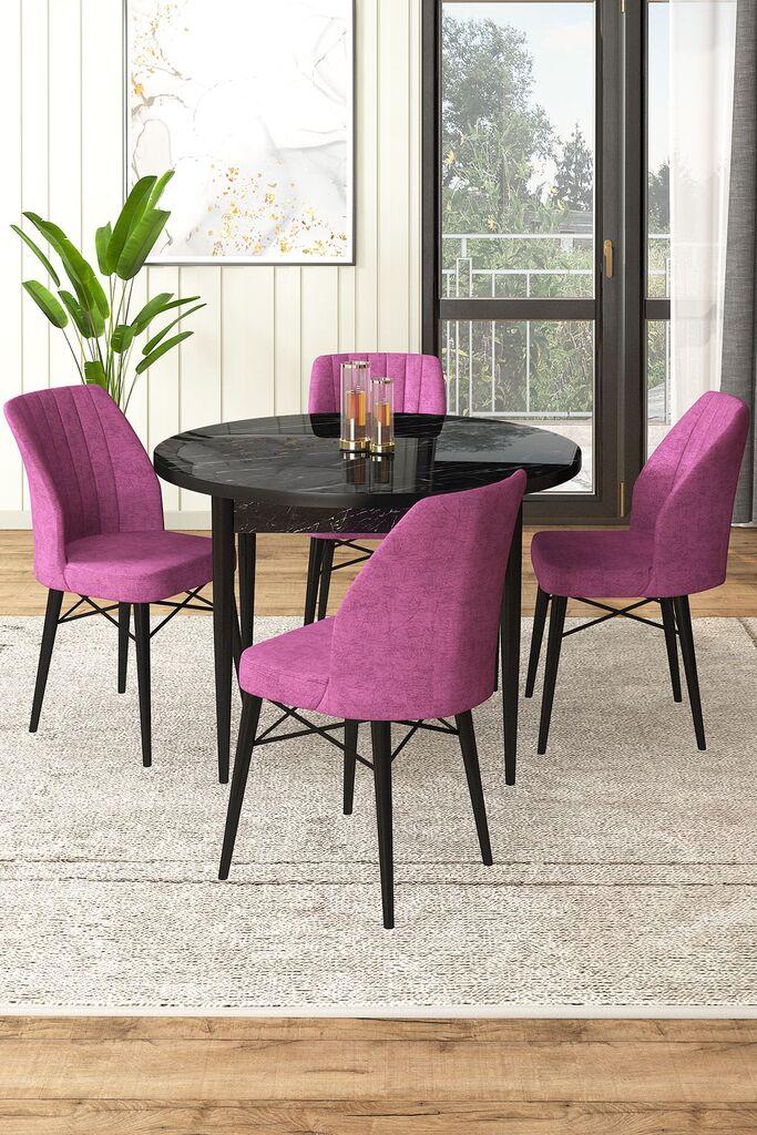 Hanah Home Set Trpezarijski sto i 4 stolice, Ljubičasto-crna
