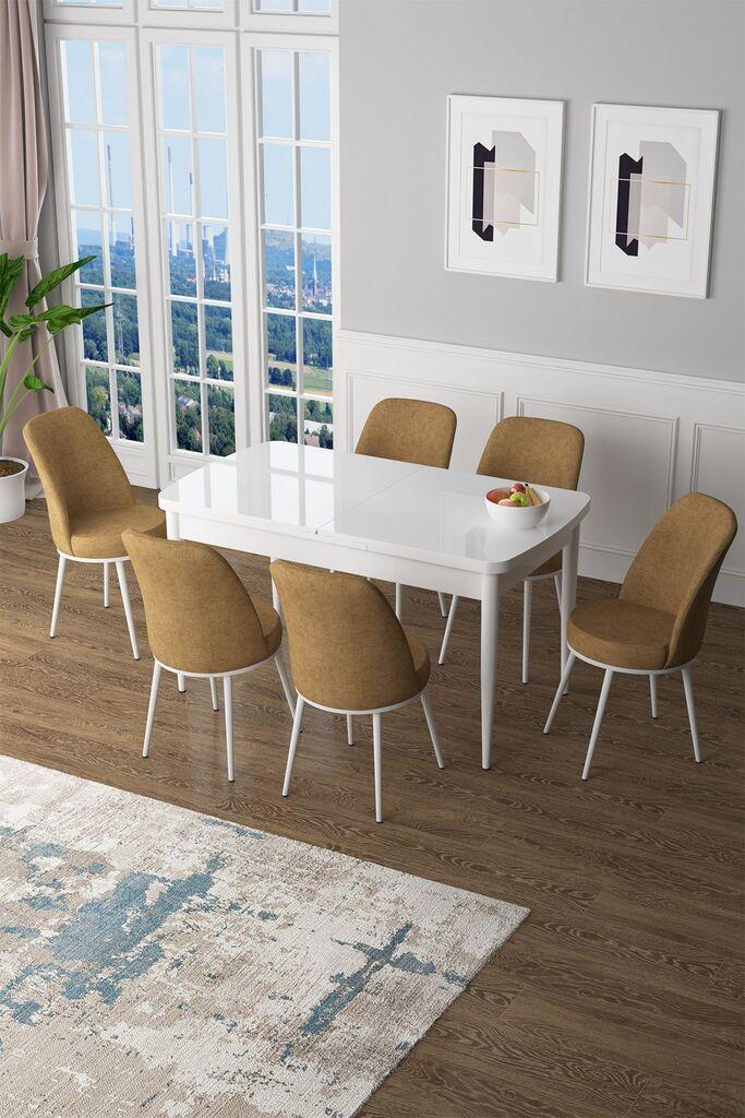 Hanah Home Set Trpezarijski sto i 6 stolica Zen, oker-bijela