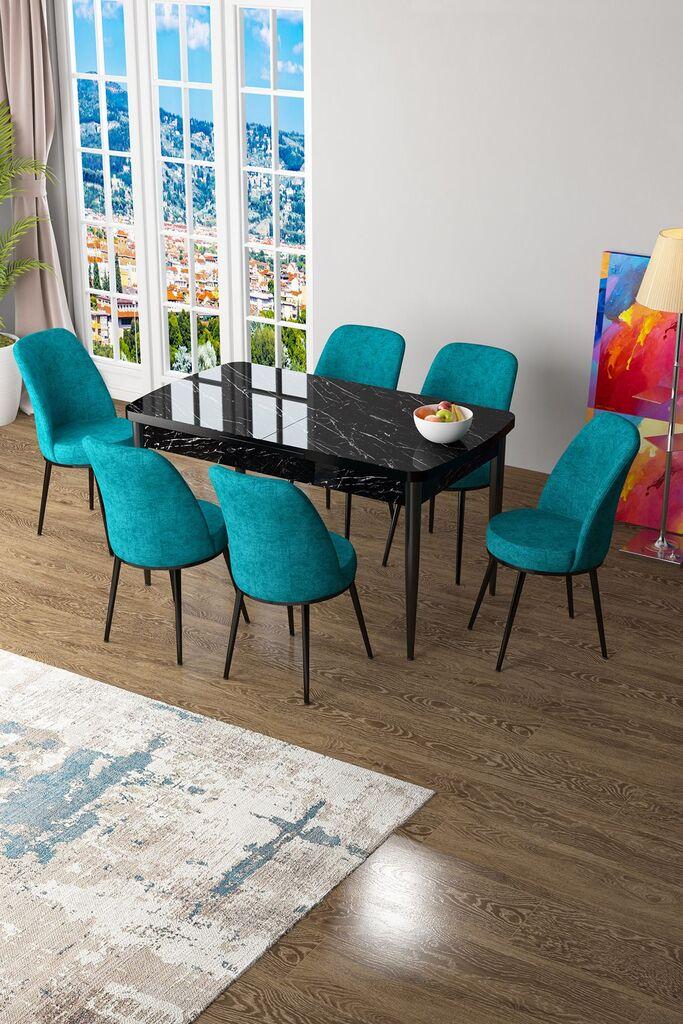 Hanah Home Set Trpezarijski sto i 6 stolica Zen, tirkizno-crna