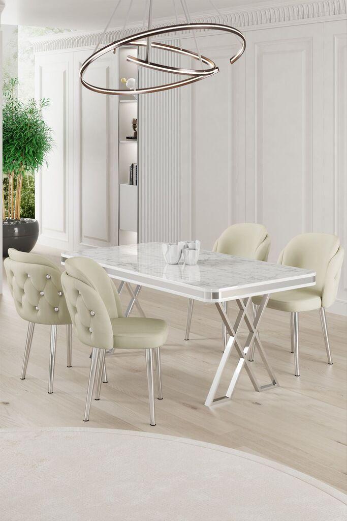 Hanah Home Set Trpezarijski sto i 4 stolice Rigel, Krem-bijela