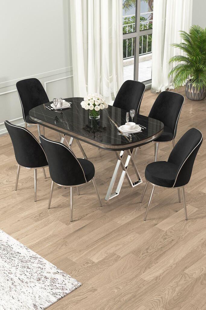 Hanah Home Set Trpezarijski sto i 6 stolica Lai, crna