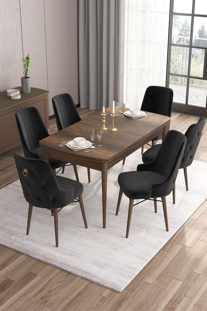 Hanah Home Set Trpezarijski sto i 6 stolica Are, crno-smeđa