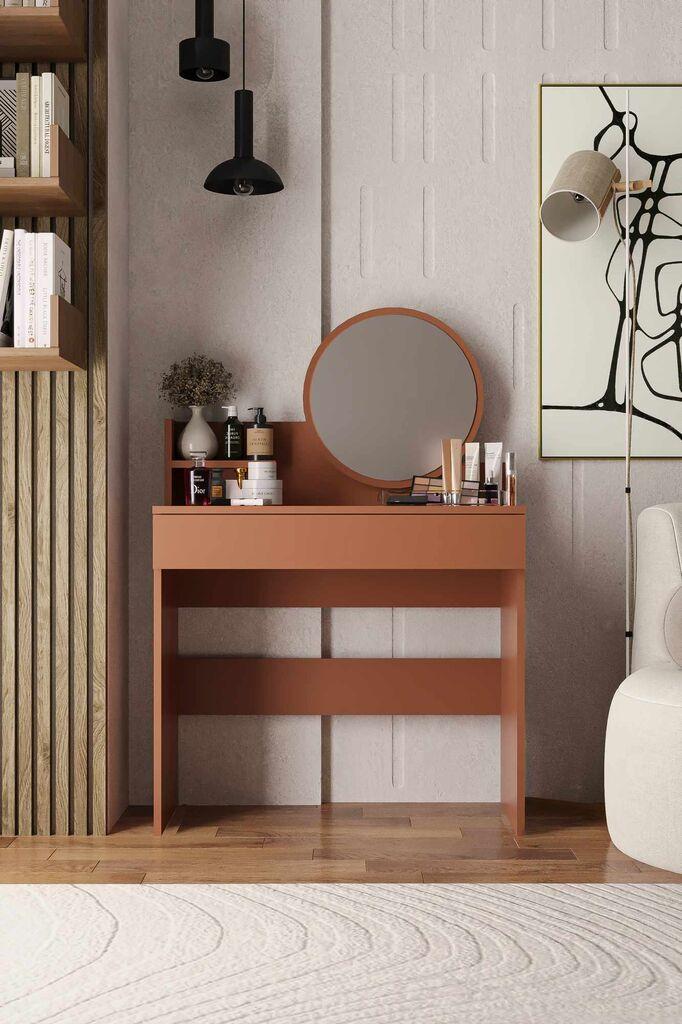 Hanah Home Stol za šminkanje Harmony Mini Okrugli, 90 x 40 x 133 cm, Smeđa