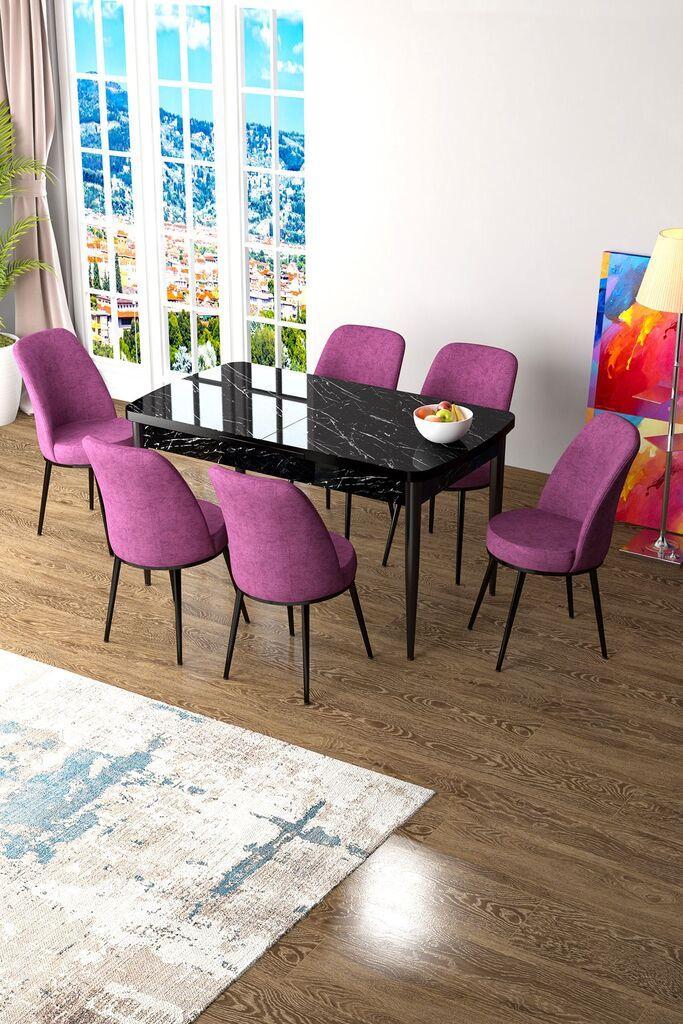 Hanah Home Set Trpezarijski sto i 6 stolica Zen, Ljubičasto-crna
