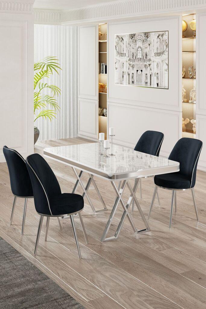 Hanah Home Set Trpezarijski sto i 4 stolice, Teget-bijela