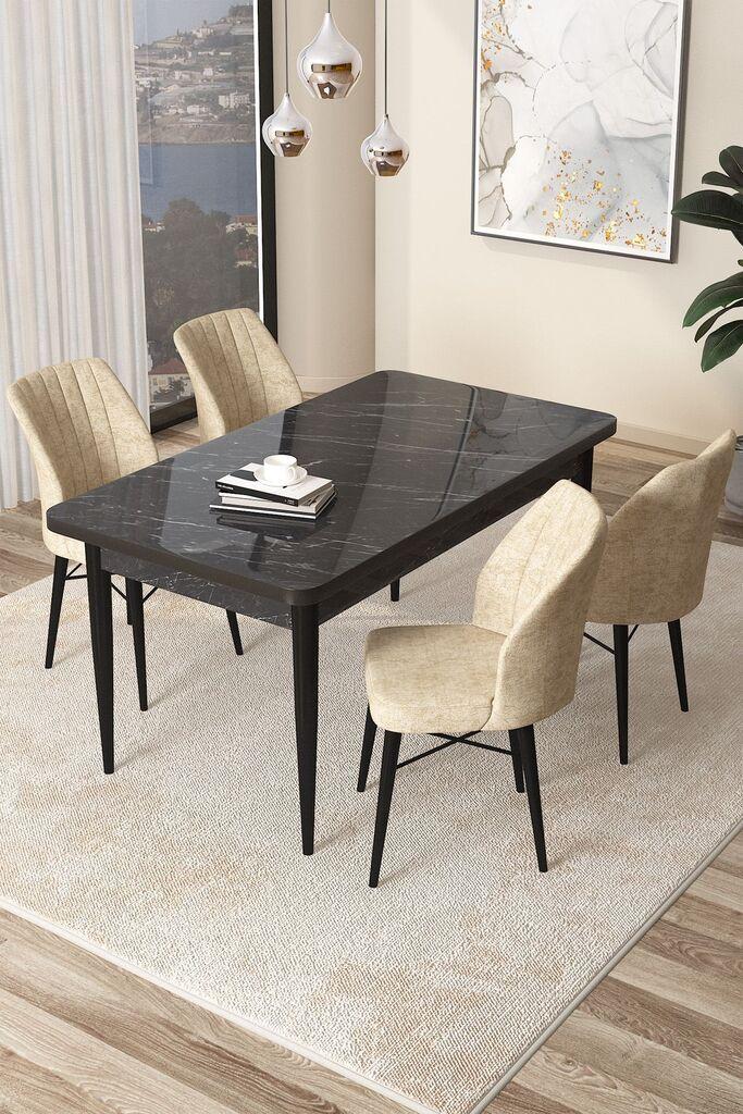 Hanah Home Set Trpezarijski sto i 4 stolice Arp, Krem-crna