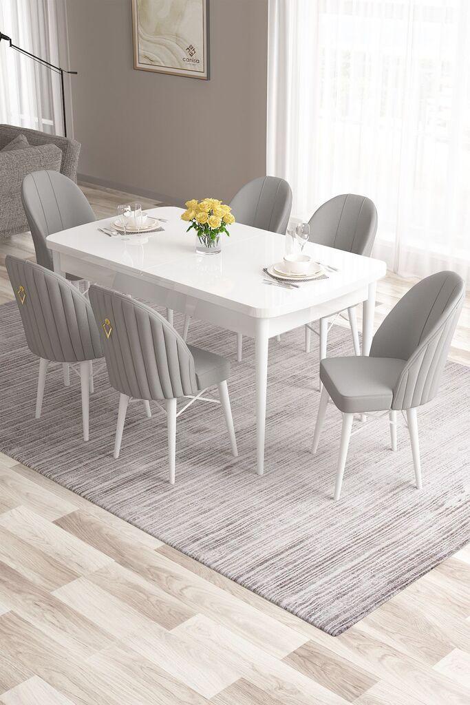 Hanah Home Set Trpezarijski sto i 6 stolica Roza, Sivo-bijela