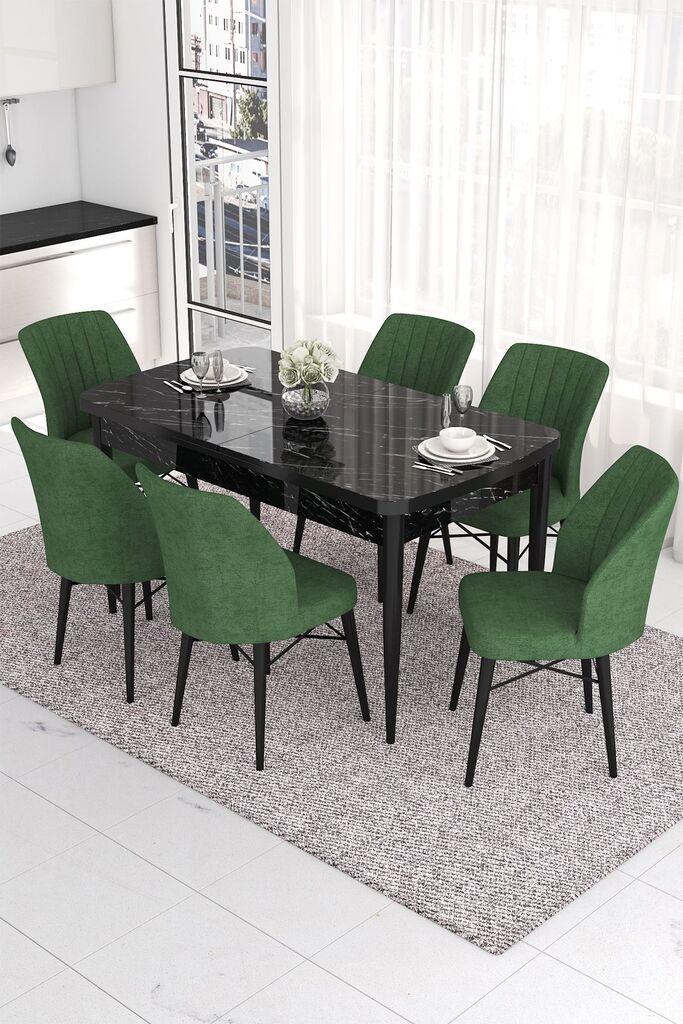Hanah Home Set Trpezarijski sto i 6 stolica Eva, zeleno-crna