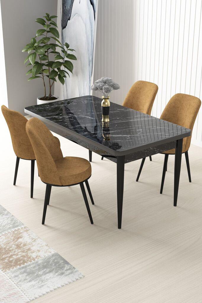 Hanah Home Set Trpezarijski sto i 4 stolice Nile, oker-crna