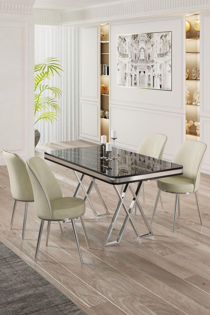 Hanah Home Set Trpezarijski sto i 4 stolice, krem-crna