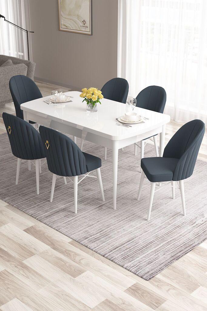Hanah Home Set Trpezarijski sto i 6 stolica Roza, Antracit-bijela