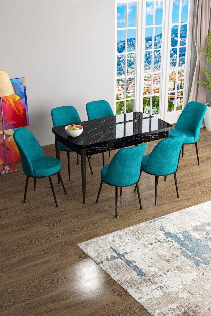 Hanah Home Set Trpezarijski sto i 6 stolica Han, tirkizno-crna