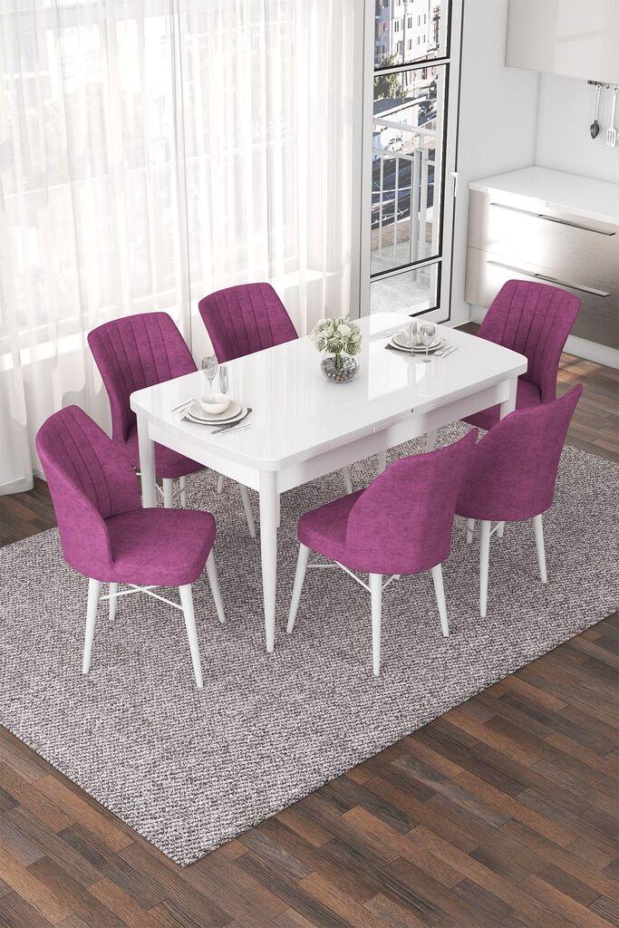 Hanah Home Set Trpezarijski sto i 6 stolica Nef, Ljubičasta i bijela