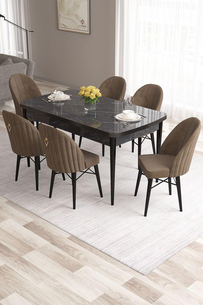 Hanah Home Set Trpezarijski sto i 6 stolica Roza, Smeđe-crna