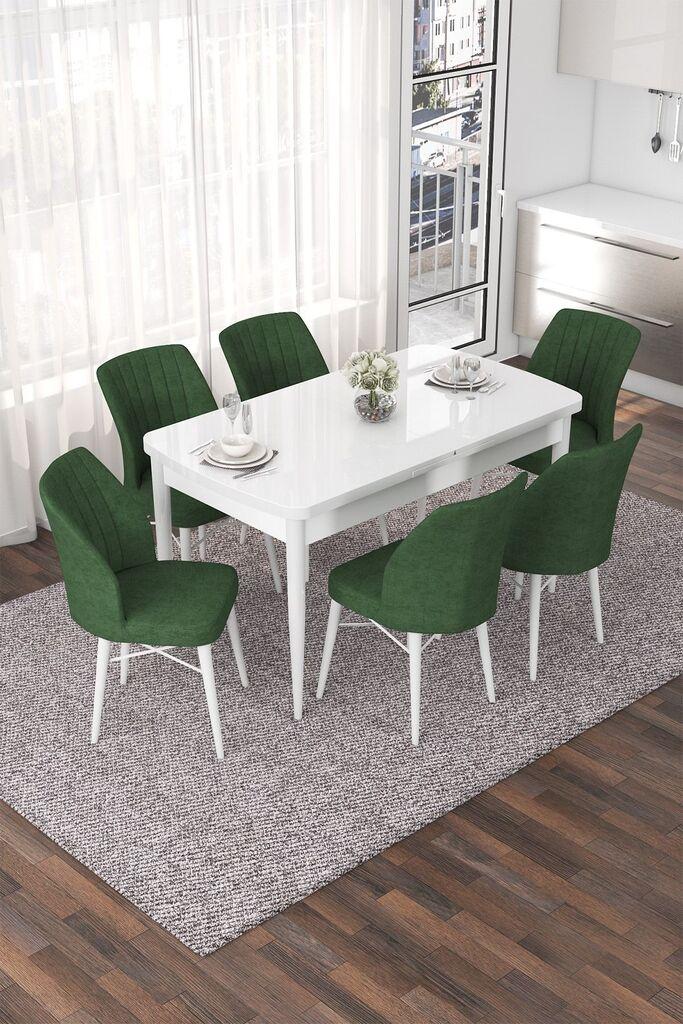 Hanah Home Set Trpezarijski sto i 6 stolica Nef, zelena i bijela