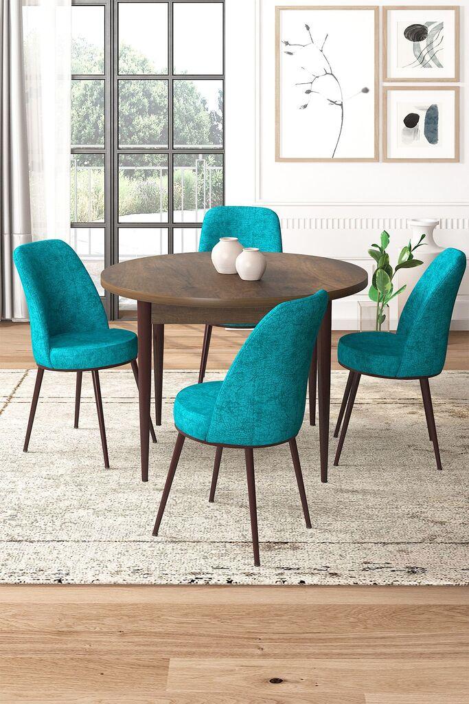 Hanah Home Set Trpezarijski sto i 4 stolice, tirkizno smeđa