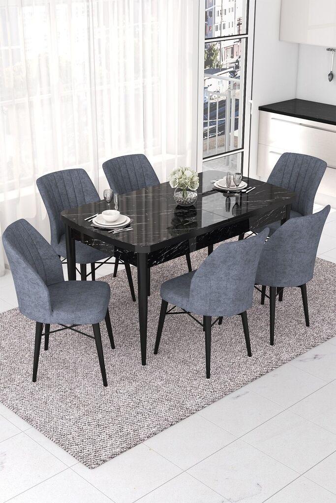 Hanah Home Set Trpezarijski sto i 6 stolica Nef, Sivo-crna