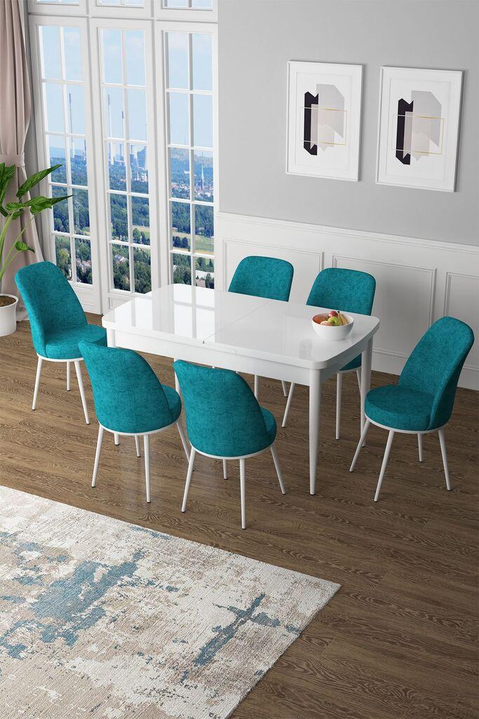 Hanah Home Set Trpezarijski sto i 6 stolica Zen, tirkizno-bijela