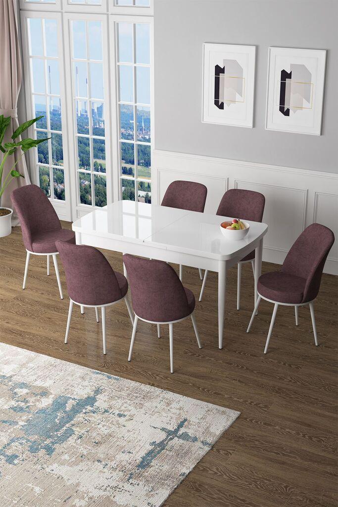 Hanah Home Set Trpezarijski sto i 6 stolica Zen, Prljavo ružičasta