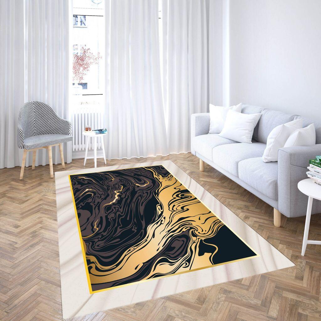 Conceptum Hypnose Tepih CG_107, Pravougaoni, 100 x 180 cm, Crna i zlatna boja