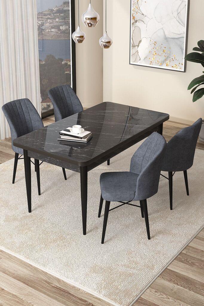 Hanah Home Set Trpezarijski sto i 4 stolice Arp, Sivo-crna