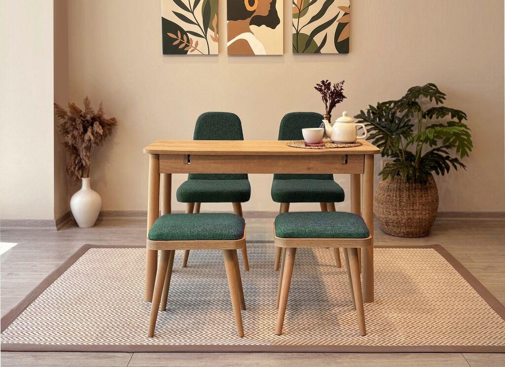 Hanah Home Set Trpezarijski sto i 4 trpezarijske stolice Vina Mini 02 1070, Zelena
