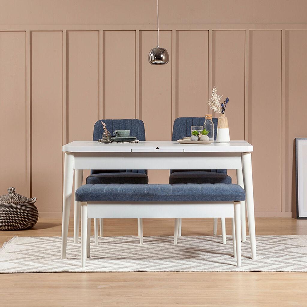 Hanah Home Set Trpezarijski sto, 2 trpezarijske stolice i klupa Vina 1048, Plava
