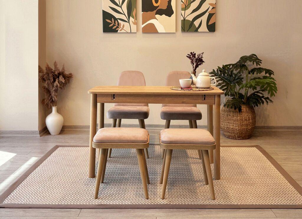 Hanah Home Set Trpezarijski sto i 4 trpezarijske stolice Vina Mini 02 0900, Roza