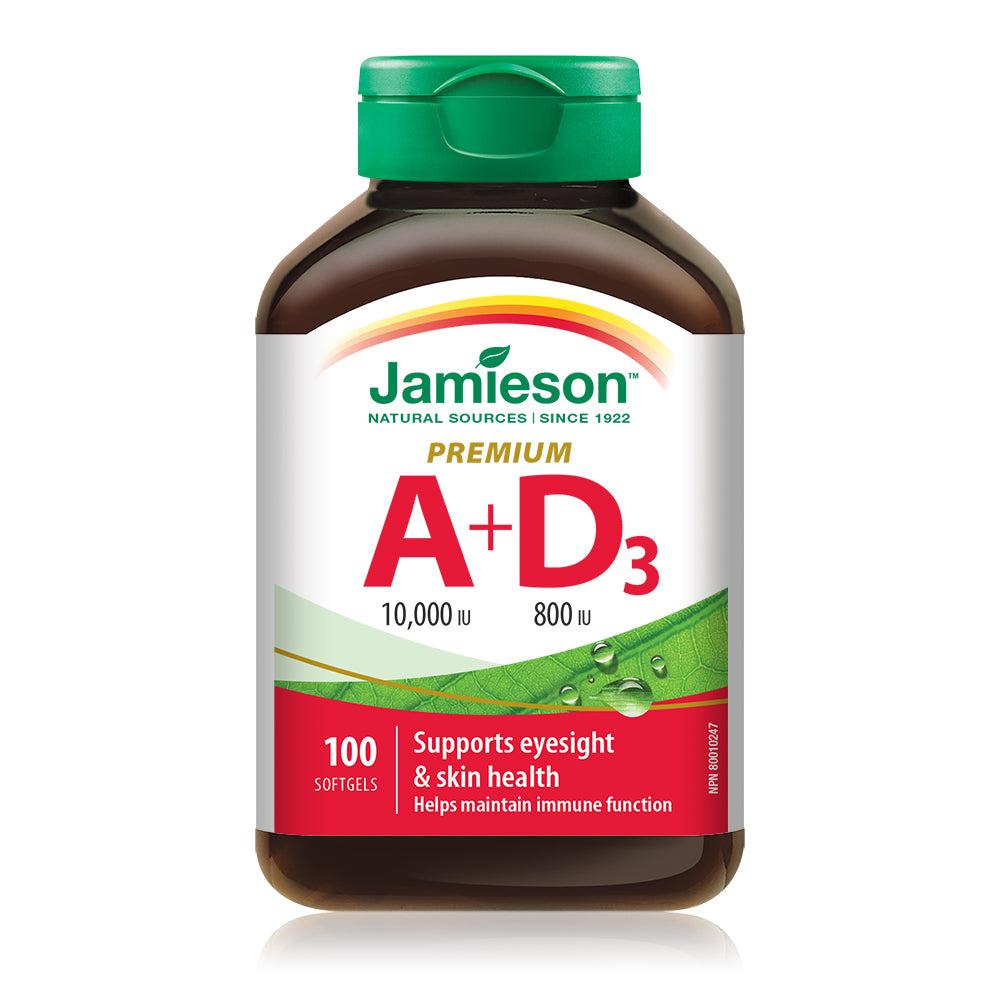 Jamieson Vitamin A&D Fortified 100 softgel cap.