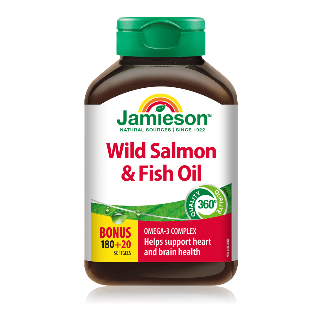 Jamieson Salmon Oil 180+20 bonus softgel cap.