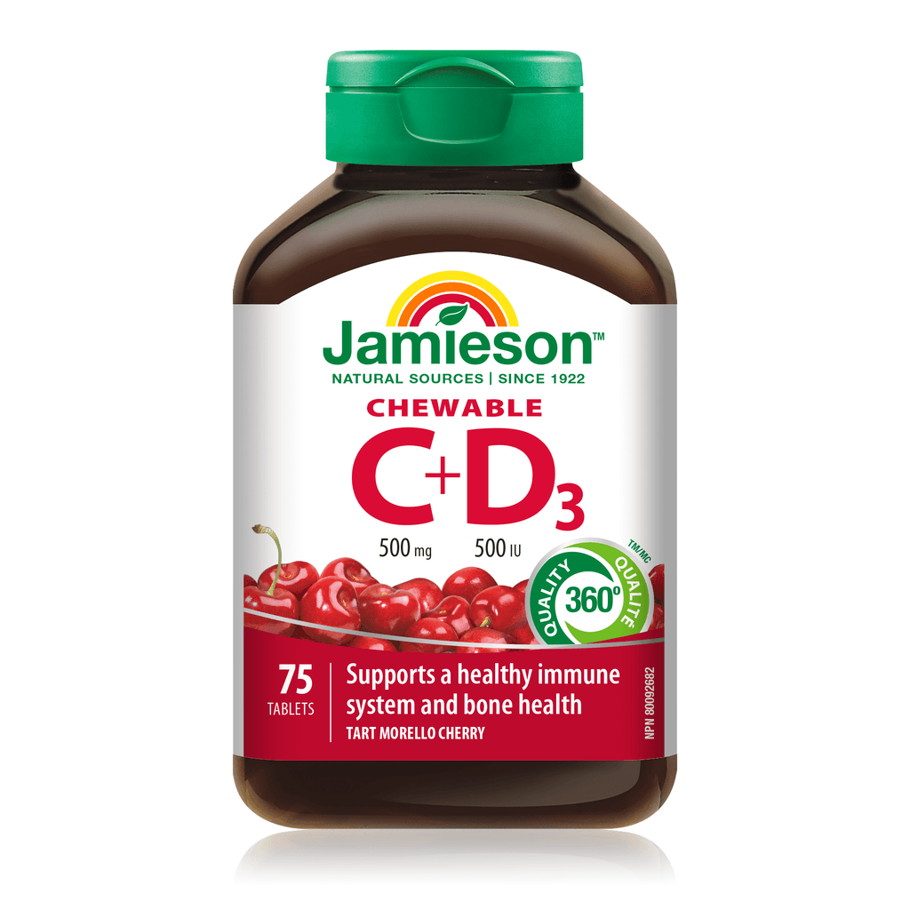 Jamieson Vit C&D chew.(500mg+500IU)75 cap.