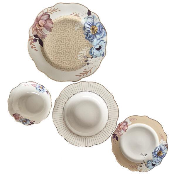 Servis Tanjira Fina Kuća 24/1 Flower Beige Zlatni Rub 18 Tanjira+6 Posuda