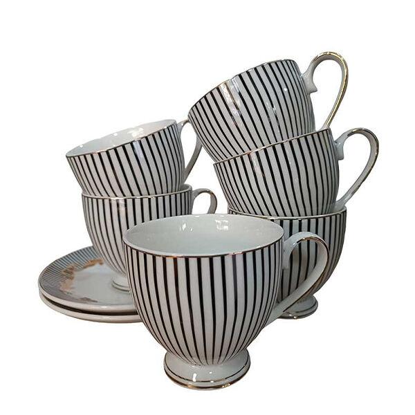 Šoljice Za Kafu Fina Kuća Set/6 200Ml Black Line Zlatni Rub Na Tacni, Šoljica Štrafte