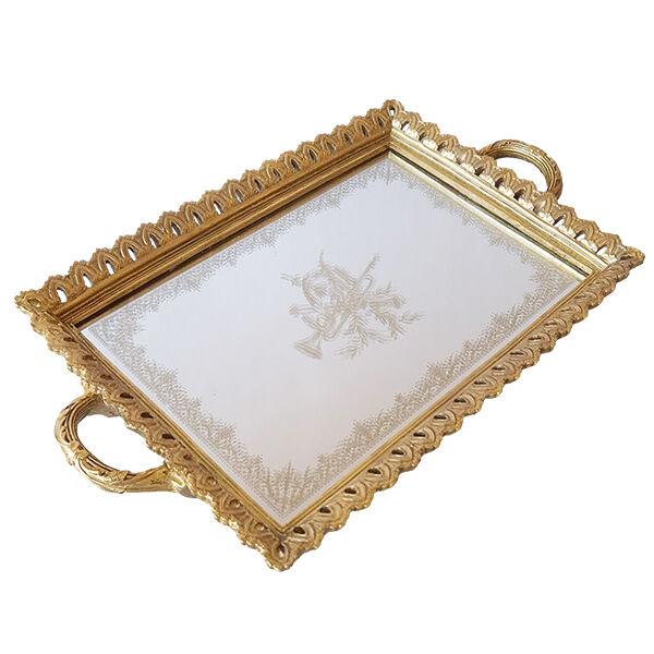 Poslužavnik Fina Kuća Gold Zlatni Ram Pravougaoni Sa Ogledalom 41X25Cm